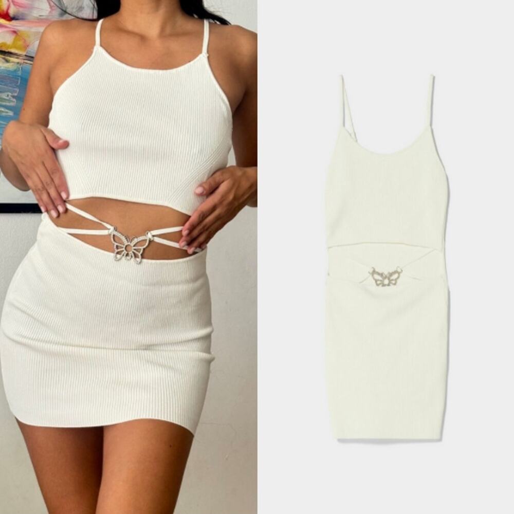 Bershka Butteryfly Cut Out Shift Dress White XS Concert Fairy Feminine‎ Romantic